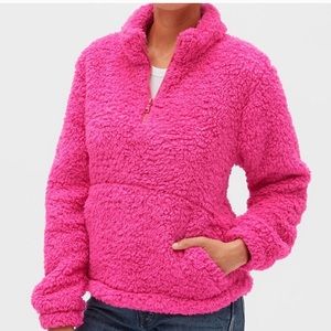 GAP | Neon Hot Pink Sherpa Fleece Half Zip Sweater